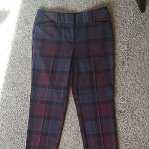 LOFT Burgundy and Navy Plaid Pants